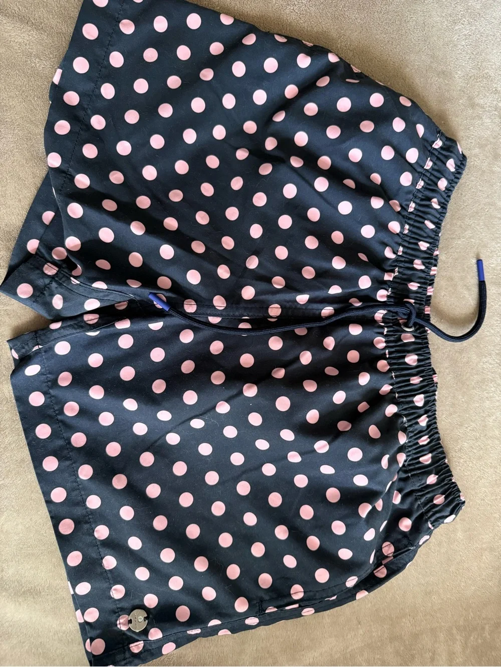 Men's Navy Swim Trunks with Pink Polka Dots - Sunny Patoche Miami